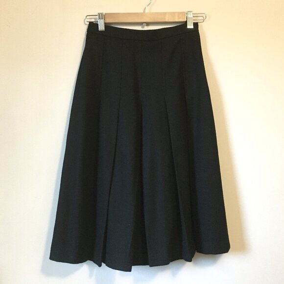 Vintage Thick Black Structured Box Pleated Wool Culottes 26W - Picture 1 of 16